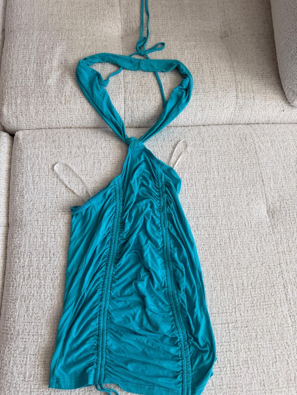 Teal Halter Ruched Tank Top